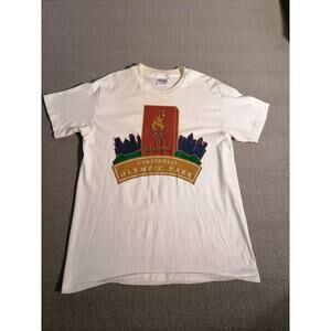 Hanes BEEFY-T Single Stich M Male Shirt White 1996 Atlanta Olympic‎ Park